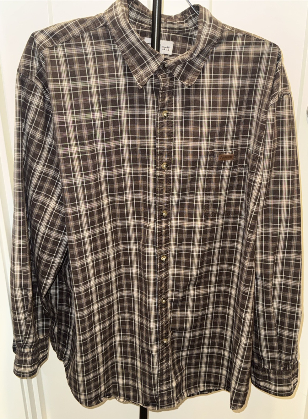 Carhartt Brown Plaid Button Down 2 Pocket Shirt Mens Size 2-XL 100% Cotton -2008